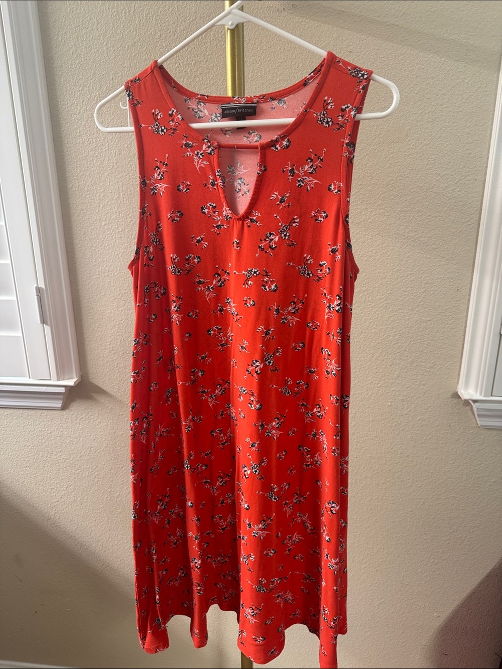 Allison Brittney Coral Red Floral Keyhole Sleeveless Dress